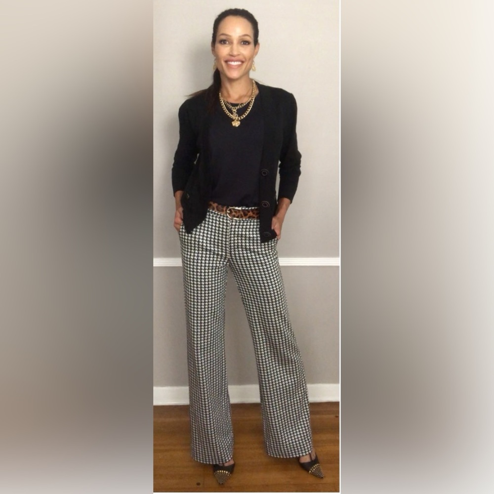 CAbi Black & White Houndstooth Trousers